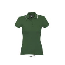 SOL&#039;S PRACTICE rövid ujjú kontrasztcsíkos Női galléros piké pamut póló SO11366, Golf Green/White-2XL női póló