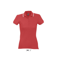SOL&#039;S PRACTICE rövid ujjú kontrasztcsíkos Női galléros piké pamut póló SO11366, Red/White-M női póló