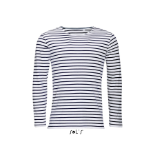 SOL'S Marine Men - hosszú ujjú csíkos póló (white/navy, XL) munkaruha