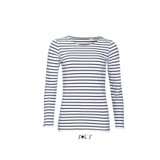SOL'S Marine Women - hosszú ujjú csíkos póló (white/navy, M) munkaruha