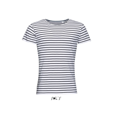 SOL'S Miles Men - környakú csíkos póló (white/navy, L)