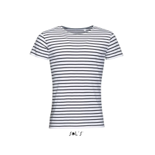 SOL'S Miles Men - környakú csíkos póló (white/navy, S) munkaruha