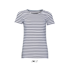 SOL'S Miles Women - kereknyakú csíkos póló (white/navy, M) munkaruha