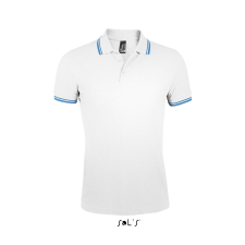 SOL'S Pasadena Men - galléros póló (white/navy, M) munkaruha
