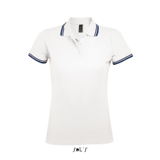 SOL'S Pasadena Women - galléros póló (white/navy, XL) munkaruha