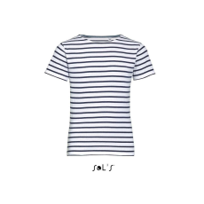 SOL'S SOL&- 039;S MILES tengerészcsíkos gyerek pamut póló SO01400, White/Navy-8A