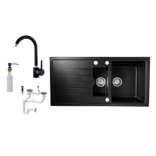  Solarys J995-50C Gránit Mosogató + Csap + Adagoló + Dugóemelő (fekete) fürdőkellék