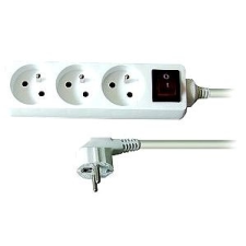 SOLIGHT hosszabbító kábel, 3 csatlakozóaljzat, fehér, kikapcsoló, 3m kábel és adapter