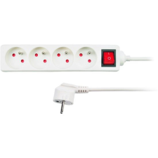 SOLIGHT hosszabbító kábel, 4 csatlakozóaljzat, fehér, kikapcsoló, 1.5m kábel és adapter