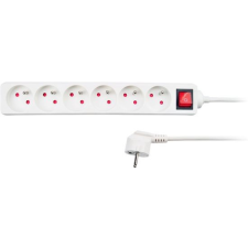 SOLIGHT hosszabbító kábel, 6 csatlakozóaljzat, fehér, kikapcsoló, 1.5m kábel és adapter