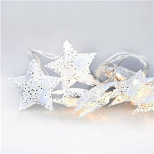 SOLIGHT LED karácsonyi csillaglánc, fém, fehér, 10LED, 1m, 2x AA, IP20 karácsonyfa izzósor