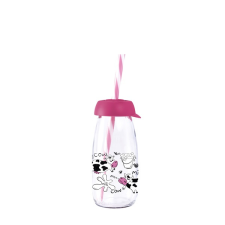 SOLMAZER Iris cow & milk üveg palack szívószállal 250ml, rózsaszín 111722-013p bögrék, csészék