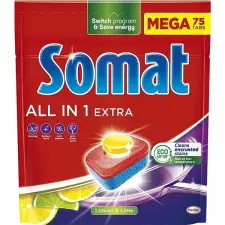 Somat All in 1 Extra Lemon & Lime, 75 db tisztító- és takarítószer, higiénia