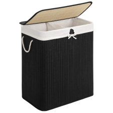 Songmics Bambusz szennyeskosár, 100 L-es szennyestartó, fekete bútor