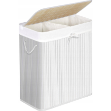 Songmics Bambusz Szennyeskosár 100L, 2 Rekeszes Ruhakosár Mosható Zsákkal (LCB64WT XXX) bútor
