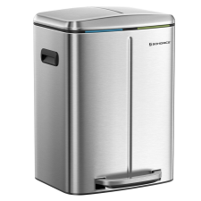 Songmics Dupla szemetes, 2x20L, két rekeszes pedálos szagzáró kuka, ezüst 44x41x60cm szemetes