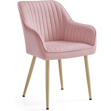 Songmics Étkezőszék bársony, kárpitozott konyhai szék karfával, pasztell rózsaszín bútor