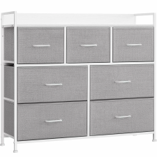 Songmics Komód fémvázzal és 7 szövetfiókkal, 29x98x85 cm, szürke és fehér bútor