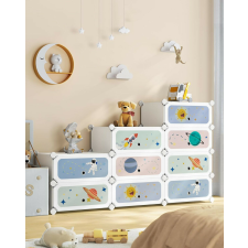  SONGMICS LPC907W01 12 rekeszes cipőtartó, moduláris műanyag összekapcsolódó rendszerező gyerekeknek bútor