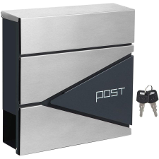 Songmics Modern Postaláda újságtartóval 10,5x37x37 cm, antracit és ezüst postaláda