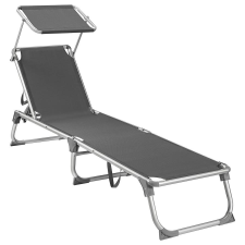 Songmics Napozóágy 55x193x31 cm, állítható napozóágy napellenzővel, füstszürke kerti bútor