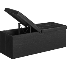 Songmics Összecsukható műbőr pad tárolóval, felnyíló fedéllel, fekete, 110x38x38 cm bútor