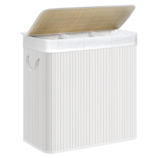 Songmics Összecsukható szennyeskosár, 3 rekeszes szennyesválogató, fehér bútor