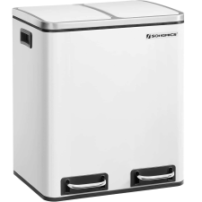 Songmics Rozsdamentes szemetes 2 szelektív gyűjtőrekesszel, belső vödrökkel, 2x15 literes, fehér szemetes