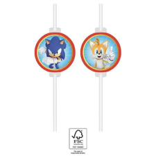 Sonic a sündisznó Sega papír szívószál, 4 db-os szett FSC party kellék