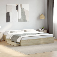 sonoma tölgy színű szerelt fa ágykeret fiókokkal 180 x 200 cm ágy és ágykellék