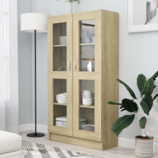  sonoma tölgy színű szerelt fa vitrinszekrény 82,5x30,5x150 cm bútor
