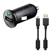 Sony Ericsson Autós töltő USB aljzat (5V / 1200mA + microUSB kábel) FEKETE (AN400 / AN401) mobiltelefon kellék