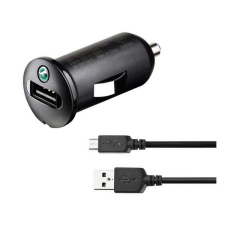 Sony Ericsson autós töltő USB aljzat (5V / 1200mA + microUSB kábel) FEKETE (AN401 + EC450) mobiltelefon kellék