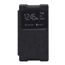 Sony Tok álló, bőr hatású (FLIP, oldalra nyíló, S-View Cover) FEKETE Sony Xperia Z5 Compact (E5803) tok és táska