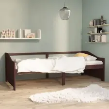  Sötétbarna 3-személyes tömör fenyőfa kanapéágy 90 x 200 cm ágy és ágykellék