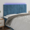  sötétkék bársony LED-es fejtámla 180x5x118/128 cm