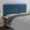  sötétkék bársony LED-es fejtámla 200x5x118/128 cm