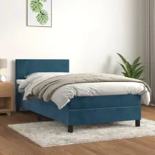  sötétkék bársony rugós ágy matraccal 100 x 200 cm ágy és ágykellék