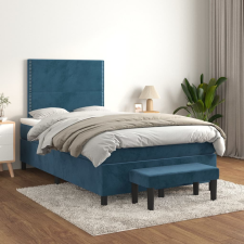 sötétkék bársony rugós ágy matraccal 120 x 200 cm ágy és ágykellék