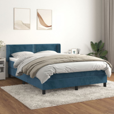 sötétkék bársony rugós ágy matraccal 140x200 cm ágy és ágykellék