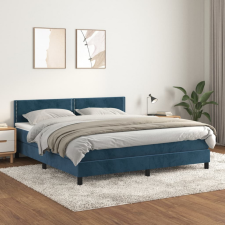  sötétkék bársony rugós ágy matraccal 160x200 cm ágy és ágykellék