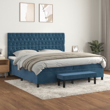 sötétkék bársony rugós ágy matraccal 200x200 cm ágy és ágykellék