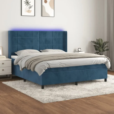  sötétkék bársony rugós és LED-es ágy matraccal 160x200 cm ágy és ágykellék