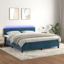  sötétkék bársony rugós és LED-es ágy matraccal 160x200 cm ágy és ágykellék