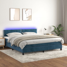  sötétkék bársony rugós és LED-es ágy matraccal 160x200 cm ágy és ágykellék