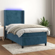  sötétkék bársony rugós és LED-es ágy matraccal 90x190 cm ágy és ágykellék