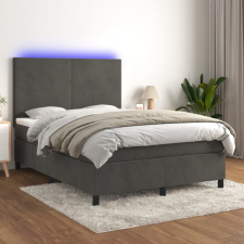 sötétszürke bársony rugós és LED-es ágy matraccal 140x190 cm ágy és ágykellék