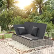  Sötétszürke polyrattan átalakítható napozóágy párnákkal kerti bútor