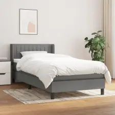  sötétszürke szövet rugós ágy matraccal 90 x 200 cm ágy és ágykellék
