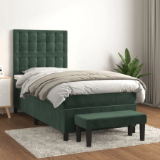  sötétzöld bársony rugós ágy matraccal 90x190 cm ágy és ágykellék